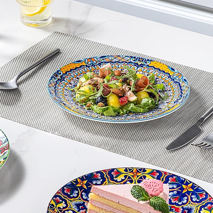 HENXFEN LEAD Boho Ceramic Salad & Dessert Plates Set of 6, 8.5 Inch | Assorted - Image 8