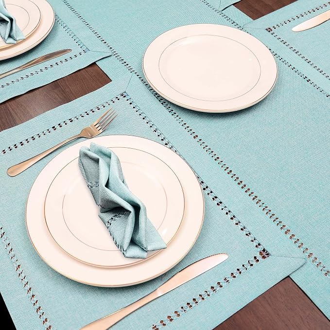 Grelucgo Set of 4 Handcrafted Solid Aqua Color Dining Table Place-mats - Image 4