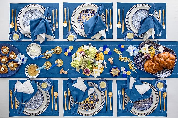 Solino Home 100% Pure Linen Table Runner Indigo Blue Hemstitch, 14 x 72 in | - Image 9