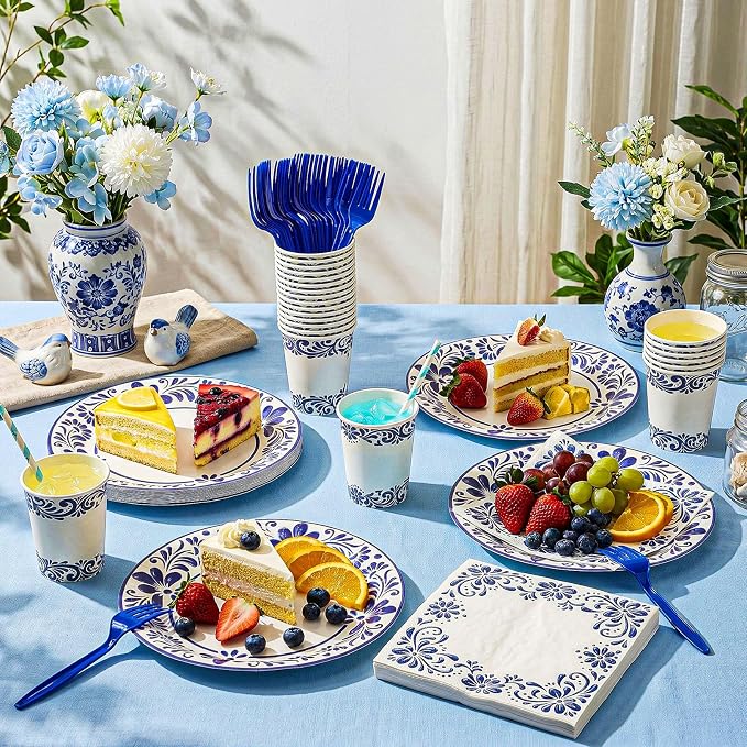 96 Pcs Cielito Lindo Party Supplies De Barro Mexican Talavera Blue Party Plates - Image 7