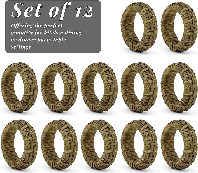 Cane Woven Napkin Rings Set of 12, Versatile Cane Napkin Holder Natural - Image 6