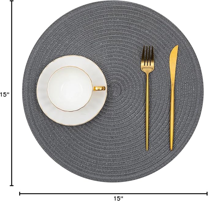SHACOS Round Placemats Set of 6 Washable 15 inch Round Table Mats Cotton - Image 10
