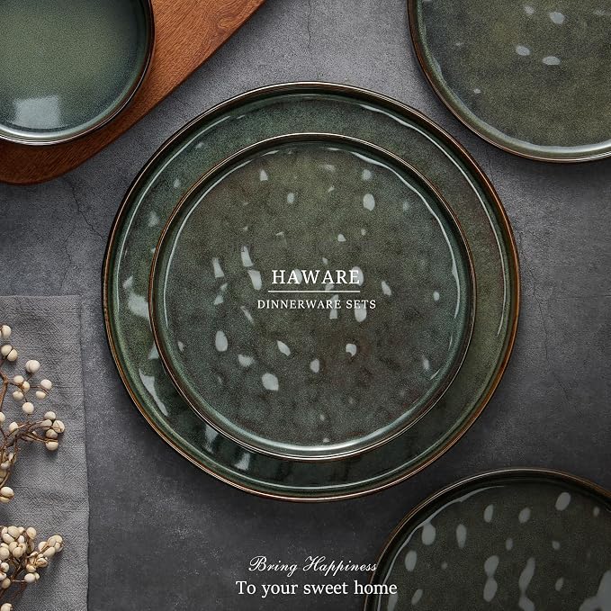 HaWare Dinnerware Sets, 6-Piece Plates and Bowls Set, Reactive Moss Green | - Image 7