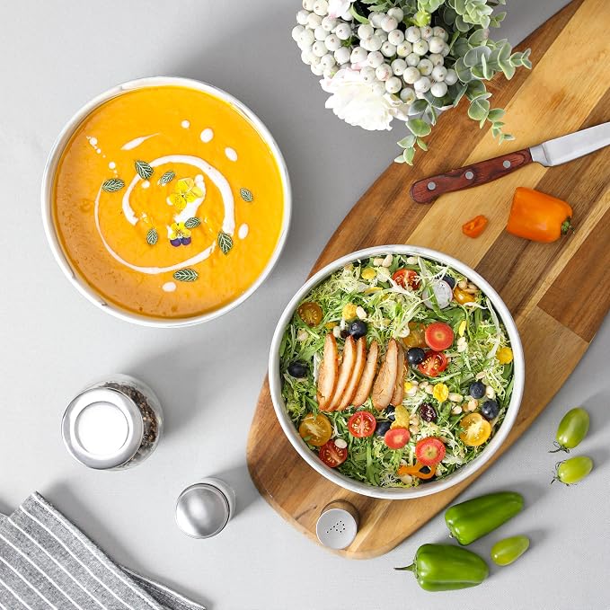 MALACASA Large Serving Bowls, 60 OZ Ceramic Salad Bowls Set of 2 | Marble Grey - Image 8