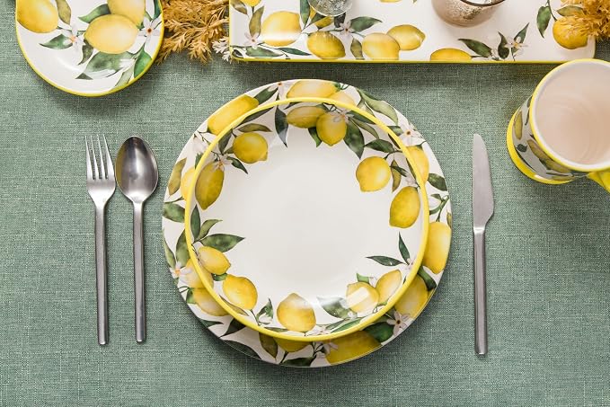 Bico Lemon Dreams Pasta Bowls, 35oz Salad Bowl Set of 4, Large Ceramic Serving - Image 5