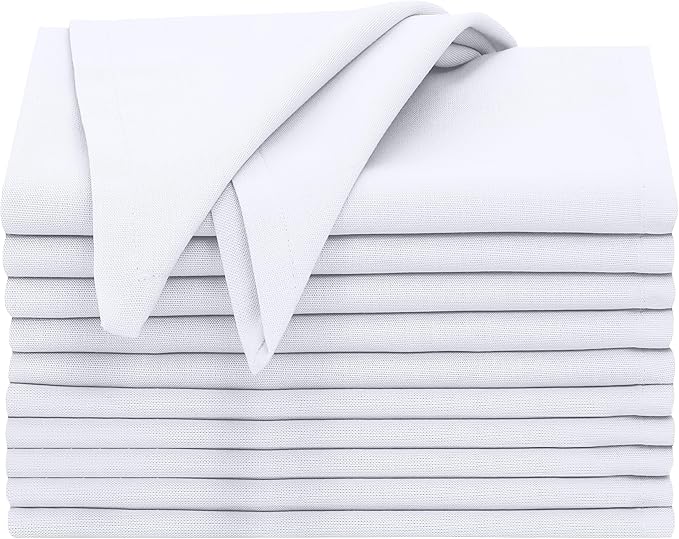 Ruvanti Cloth Napkins Set of 12, 18x18 Inches, 100% Cotton, Washable, Soft & Absorbent, Perfect for Wedding, Christmas, Thanksgiving Dinners - White