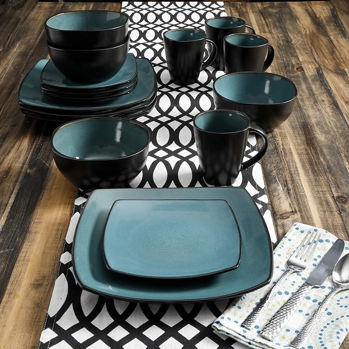 Gibson Elite Soho Lounge 16-Piece Reactive Glaze Dinnerware Set – Teal and - Image 9