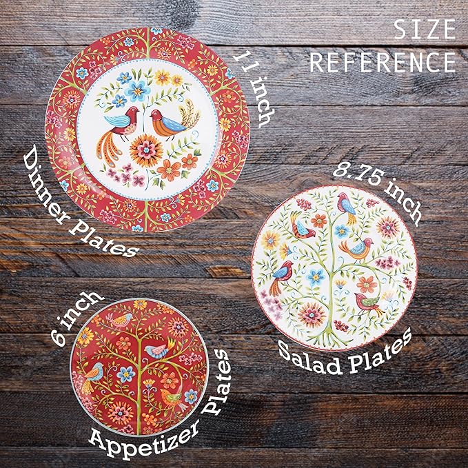 Bico Red Spring Bird Salad Plates Set of 4, 8.75 Inch Ceramic Dessert Plates - Image 2