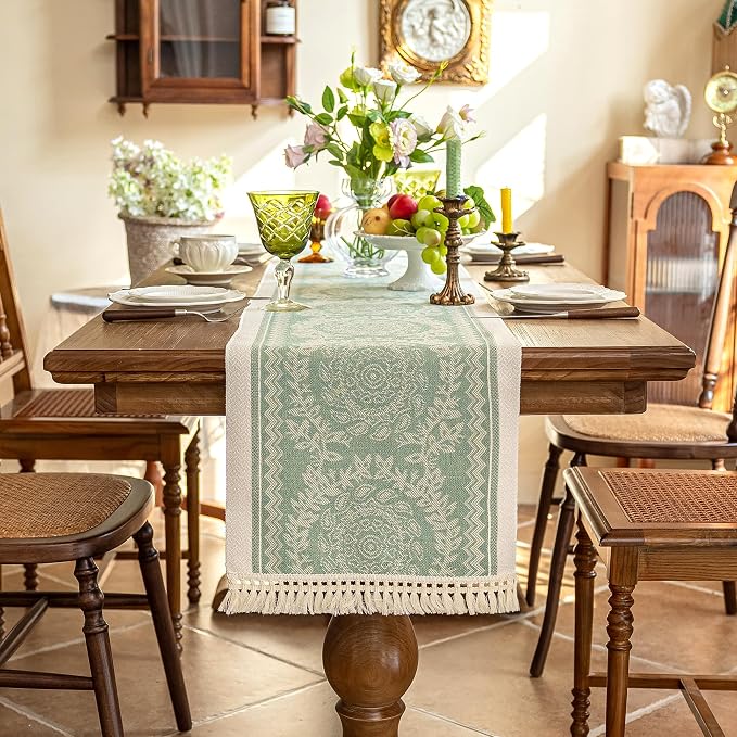 14x72 Medallion Table Runner Waterproof Rustic Farmhouse Macrame | Tired of a - Image 6