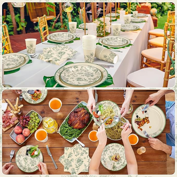 Kochorie 96 Pieces Sage Green Floral Party Supplies Elegant Floral Disposable - Image 7