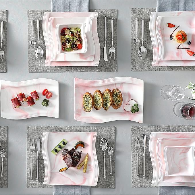 MALACASA Plates and Bowls Sets, 26 Pieces Pink Dinnerware Sets - Image 8