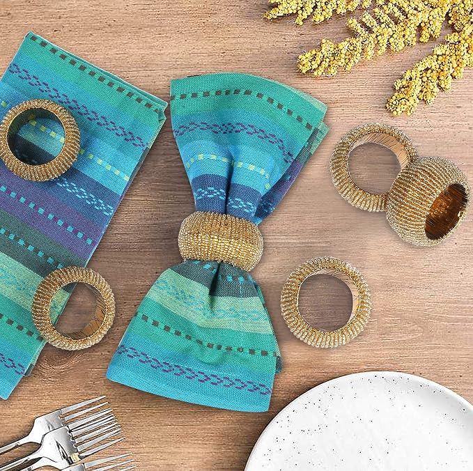 Gold Napkin Ring, Napkin Rings Set of 12, Beaded Napkin Holders, Round Napkin - Image 9