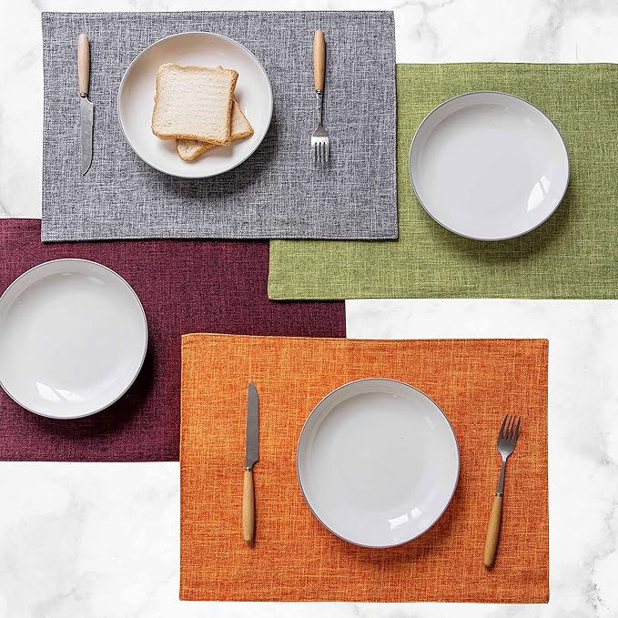 Home Brilliant Red Placemats for Holiday Linen Placemats Heat Resistant Dining Table Mats Kitchen Place Mats Dinner Valentine's Day Decor, Set of 6, Wine Red