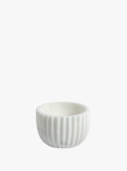 Whispering Ribbed Marble Bowl – 4" Handcrafted Decorative Marble Accent Bowl for Tabletop, Vanity, or Entryway, Modern White Stone Catchall Dish