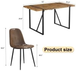 Dining Table Set for 6, Modern 55'' Dark Wood Dining Table and Fabric Dining Chairs Set of 6,Table and Chairs Set of 6,Ideal for Kitchen Dining Room