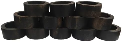 Ramkudi Dark Brown Napkin Rings Set of 12 | Wooden Round Napkin Holder by Ramkudi
