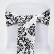 Efavormart 5 Pack | Black/White Taffeta Damask Flocking Chair Tie Bow Sashes - Image 2