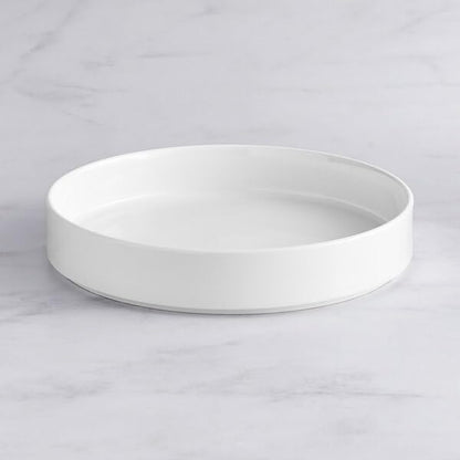 Lore Bright White Porcelain Deep Plate, 10 3/4 Inch, Raised Rim, Dishwasher Safe, Stackable, Scandinavian Design, 12 per Case