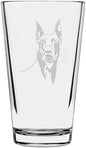 Doberman Pinscher (Dobermann) Customizable Dog Themed Etched All Purpose 16oz Pint Glass