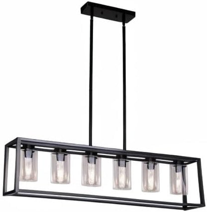 XILICON Dining Rooms Black Chandeliers,Kitchen Island Farmhouse Lighting Fixture Industrial Rustic Ceiling Hanging 6 Light Modern Pendant Light with Glass Shade