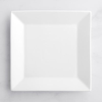 10-Inch Square Porcelain Dinner Plate, Bright White, Wide Rim, Dishwasher Safe, Commercial Grade, 12 per Case