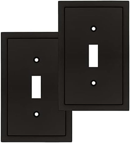 Henne Bery Modern Edge Decorative Wall Plate Switch Plate Outlet Cover, Durable Solid Zinc Alloy (Single Toggle 2PK, Matte Black)