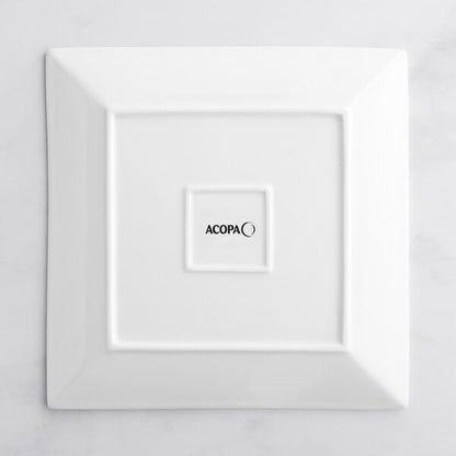 10-Inch Square Porcelain Dinner Plate, Bright White, Wide Rim, Dishwasher Safe, Commercial Grade, 12 per Case