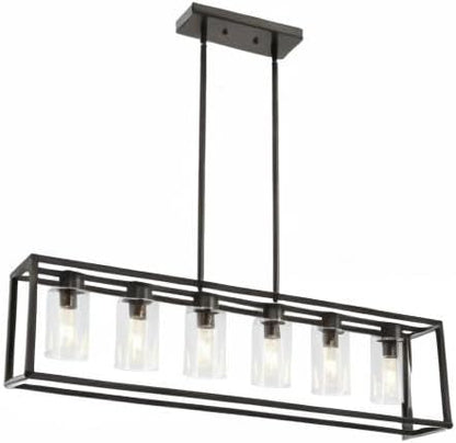 XILICON Dining Rooms Oil Rubbed Bronze Chandeliers,Kitchen Island Farmhouse Lighting Fixture Industrial Rustic Ceiling Hanging 6 Light Modern Pendant Light with Glass Shade