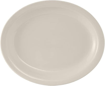 Tuxton China TNR-019 Platter, 12-1/2" x 10-1/4", Oval, Narrow Rim, Microwave and Dishwasher Safe, Oven Proof, Fully Vitrified, Ceramic, Nevada, American White/Eggshell, Pack of 12