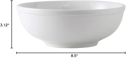 Tuxton China BPB-5203 Menudo/Salad/Pasta Bowl, 58 oz., 8-1/2" Diameter x 3-1/8"H, Round, Microwave and Dishwasher Safe, Oven Proof, Fully Vitrified, DuraTux, Porcelain White, Pack of 12