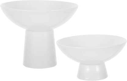 2Pcs Small White Pedestal Bowls Ceramic Footed Fruit Bowl 4.9 x 4.13Inch 2 Sizes