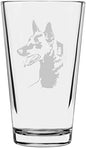 Belgian Shepherd (Malinois) Customizable Dog Themed Etched All Purpose 16oz Pint Glass