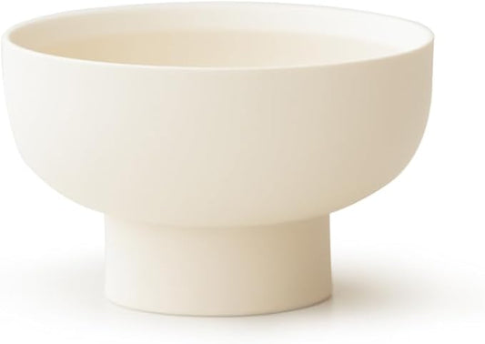 WENSHUO High-foot Deep Fruit Bowl, Ceramic Pedestal Decorative Bowl, Round Bowl for Salad, Small Size (Matte Crème, 6.7")