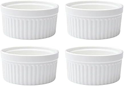 Vikko White Ramekin, Set of 4 Fine Porcelain Ramekins, Stackable 4 Inch Bowls, 7 Ounce Dips Dish, Dishwasher Safe