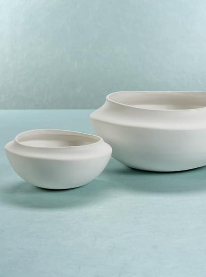 Modern Coastal Ceramic Bowl Matte White, Minimalist Decorative or Serving Bowl, Available in Small and Large Sizes (Large 12.5 x 5.5 Inch)