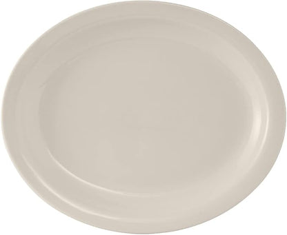 Tuxton China TNR-014 Platter, 13-1/4" x 10-1/2", Oval, Narrow Rim, Microwave and Dishwasher Safe, Oven Proof, Fully Vitrified, Ceramic, Nevada, American White/Eggshell, Pack of 12