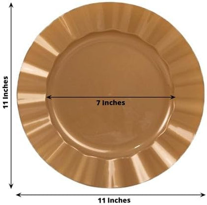 Efavormart 10 Pack | Gold 11" Round Plastic Dinner Plates, Disposable Tableware - Image 2