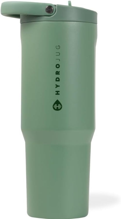 HydroJug Sport - Stainless Steel Tumbler with Straw, Vacuum Insulated, 32oz Leakproof Water Bottle, Ergonomic Design, Reusable, Dishwasher Safe, Rubber Base, Durable for Gym or Outdoors, Sage