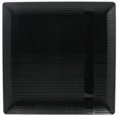 Exquisite Disposable-Black-Plastic-Plates-Square Linear (40 Pack) Wedding Dinner Fancy Tableware Dishes (10.25 Inch., Black) Single Size Set