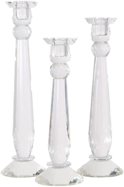 Crystal Candlesticks — by Alice Lane Home Collection — Set of 3 — Decorative Candle Holders — Classic Design for Weddings, Dining and Party — Timeless Home Decor — for Tapered Candles — Size S, M & L
