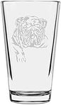 Bulldog Dog Themed Etched All Purpose 16oz Pint Glass