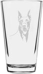 Doberman Pinscher (Dobermann) Dog Themed Etched All Purpose 16oz Pint Glass