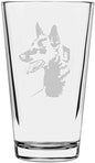 Belgian Shepherd (Malinois) Dog Themed Etched All Purpose 16oz Pint Glass