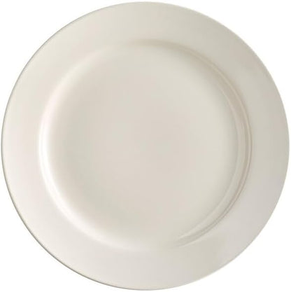 Stoneware Wide Rim Dinner Plates, 10.5 Inch, Ivory White, Microwave and Oven Safe, Round, 12 Count