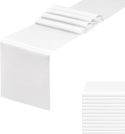 White Table Runners, 12x108 Inches, 12 Pack | Satin, Silk and Smooth Fabric by HMQIANG