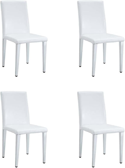 White Dining Chairs Set of 4,Faux Leather with Chrome Plate Metal Legs,Armless Kitchen Room Chairs Set of 4,Max Load 300 Lbs,High Back Modern Design for Home Kitchen Living Room Bedroom