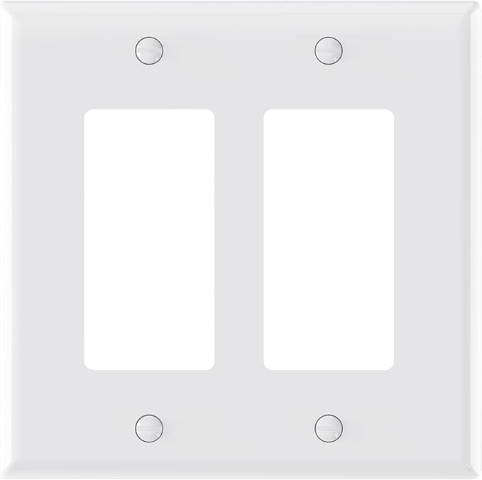 AIDA 2-Gang Decorative Wall Plates, 4.88" H x 4.94" L - Unbreakable Thermoplastic Faceplate Cover for Outlets and Switches, UL Listed - (1 Pack, Glossy White)