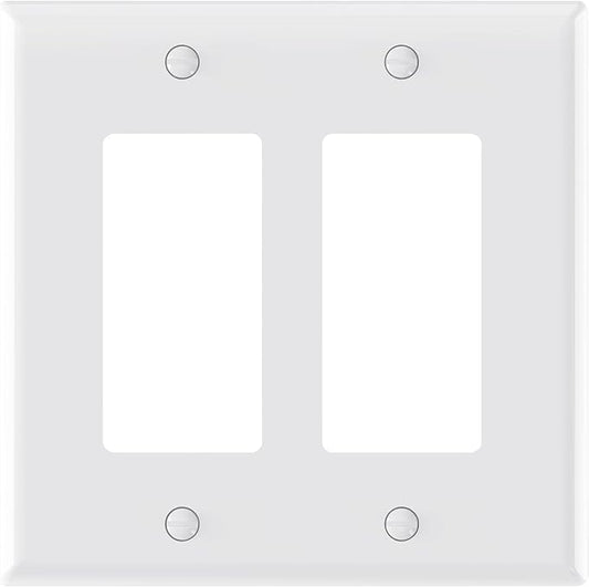 AIDA 2-Gang Decorative Wall Plates, 4.88" H x 4.94" L - Unbreakable Thermoplastic Faceplate Cover for Outlets and Switches, UL Listed - (1 Pack, Glossy White)