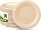 Disposable Plates, 10 Inch,100 pack, Natural Color, bagasse,sugarcane,Biodegradable Paper Material, Round Shape