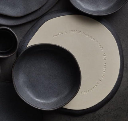 Stone by Mercer Project HEKONDA Modern Debossed Stoneware 16-Piece Dinnerware Set,Plate and Bowl Set, Dish Set for 4, Gray